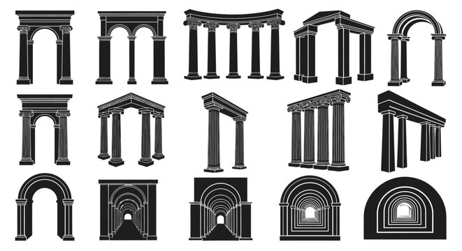Collection of classical architectural arches and doorways a dark silhouette