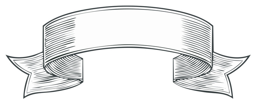 Engraved Style Ribbon Banner Illustration for Labels and Design Elements