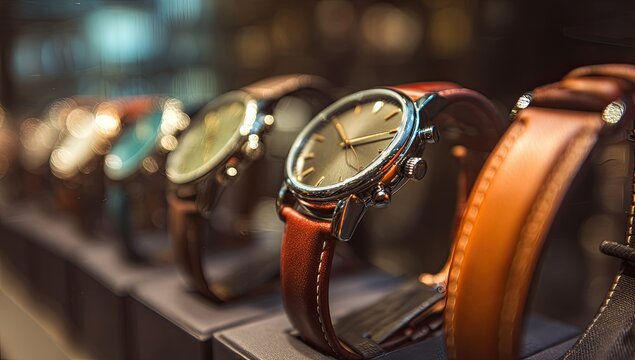 Collection of Elegant Wristwatches Displayed in a Luxury Store.