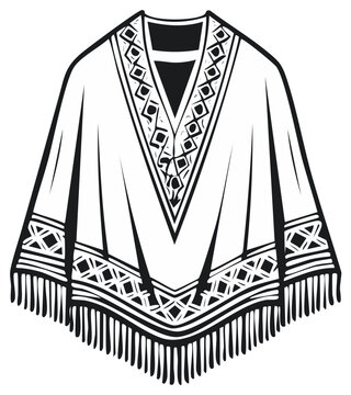 Traditional Native American style poncho with geometric patterns and fringe detail