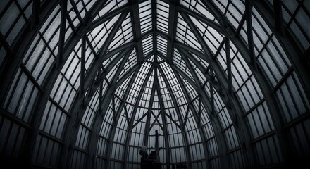 Naklejka premium Architectural Interior with Geometric Glass Ceiling