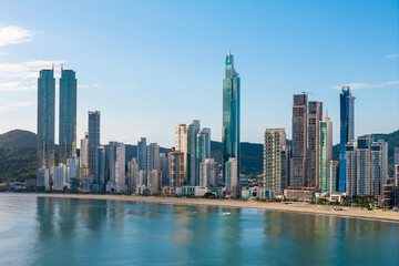 Obraz premium Skyline With High Rise Buildings in Front of the Beach in Balneario Camboriu City in Brazil