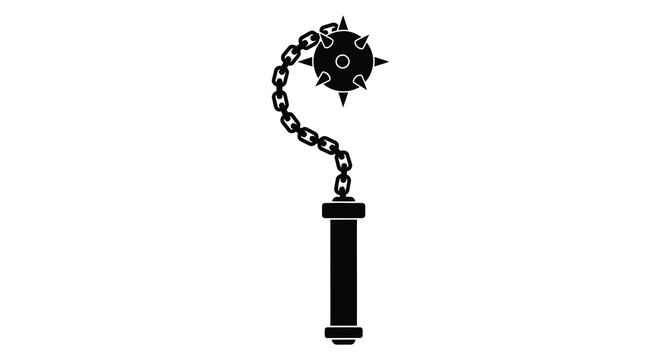 A black silhouette of a medieval flail weapon with a spiked ball on a chain