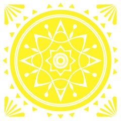 Fototapeta premium Geometric Sun Mandala Pattern in Yellow and White Colors Decorative Design