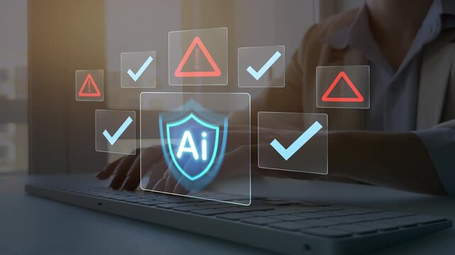 Technology Ai risk framework for secure automation, compliance, transparency and responsibility.AI safety governance concept showing monitoring,risk control and ethical validation in digital systems. 