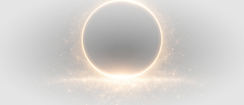 Golden glow ring eclipse vector illustration radiant light particle sparkle effect on transparent background