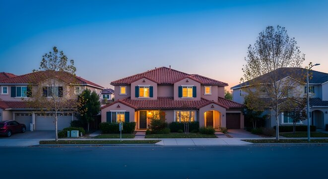 Evening View of a Modern Suburban Home