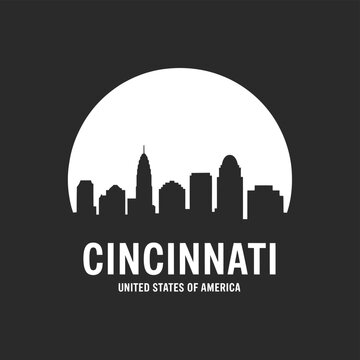 Cincinnati skyline silhouetted against a large bright full moon