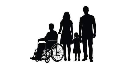 A family of four stands together including a child in a wheelchair presented as a striking silhouette © jivect02