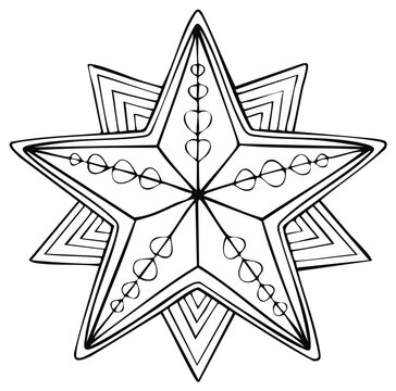 Seven pointed star vector illustration for coloring with design elements and geometric pattern