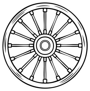 Classic Wagon Wheel with Wooden Spokes and Metal Rim Illustration