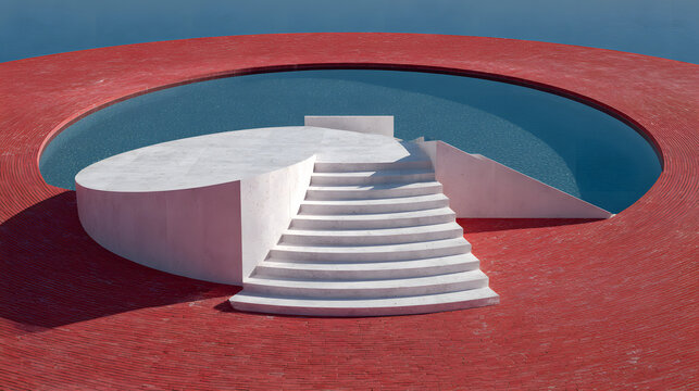 Modern pool with red brick and white steps