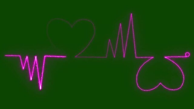 Contin neon love heartbeat line icon animation, with love shape Heart care in single line draw illustration heartbeat line neon light heart rate medical, valentine day on green screen background. 4k