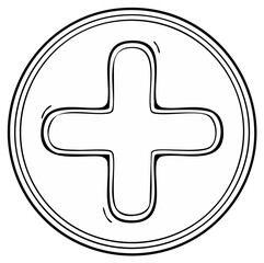 Obraz premium Drawn medical plus symbol with a circular border in a simplistic cartoon style.