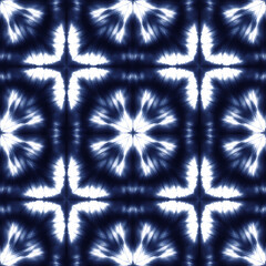 Fototapeta premium Indigo Shibori Star Seamless Pattern, Japanese Tie Dye Geometric Textile Background