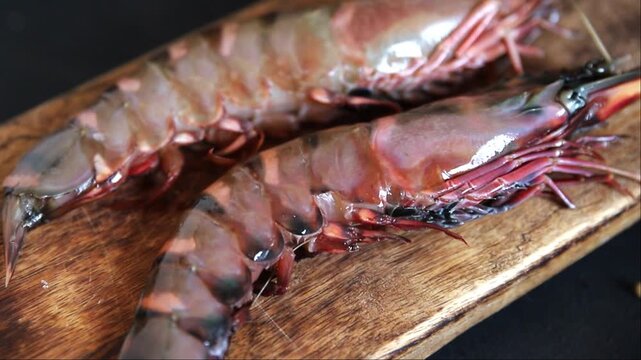 Tiger prawn raw king gambas shrimp seafood natural food ingredient appetizer fresh tasty gourmet on the table rustic top view copy space food background pescetarian diet
