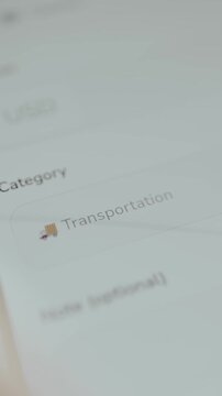 Digital finance app highlighting Transportation spending category