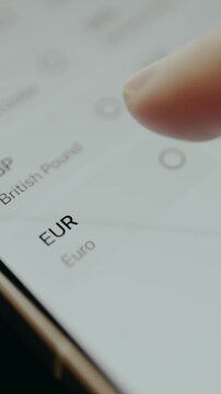Digital interface showing EUR selected as currency