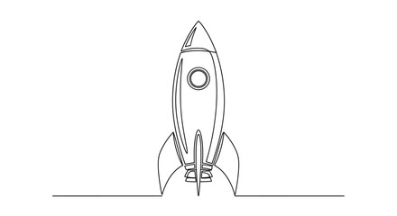 Minimalist Rocket Ship Line Art Drawing - Space Exploration Concept © Azizi