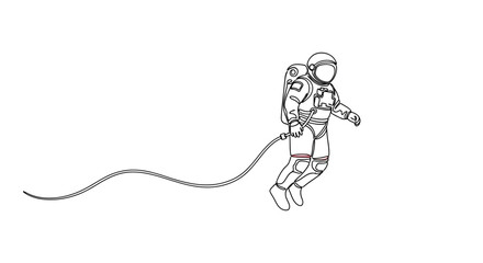 Obraz premium Astronaut Floating with Tether Line, Minimalist Space Exploration Line Art
