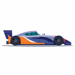 Fototapeta premium Racing car side view illustration, blue and orange aerodynamic vehicle