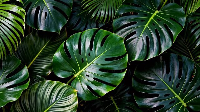 Tropical leaves with large green foliage