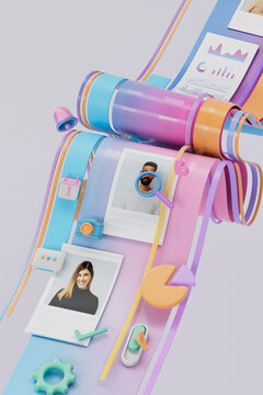 3D social profile stream with candidate analytics search path