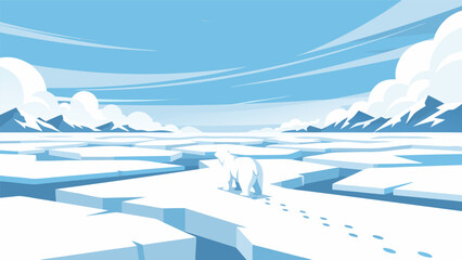 Arctic Exploration Vector Illustration A Lone Polar Bear Navigates Frozen Terrain © vector