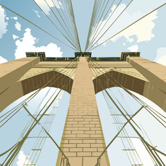 Obraz premium Abstract view of a suspension bridge with cables and architectural design