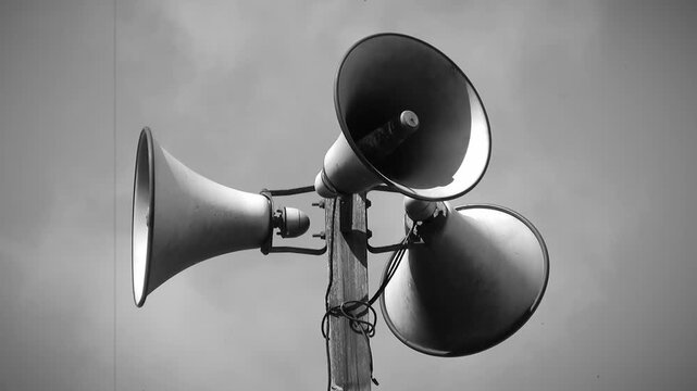 Megaphone tower time lapse. Black and white. Damaged film look. HDV footage. HD.