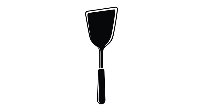 A stark black silhouette of a kitchen spatula stands out against a clean white background silhouette high quality