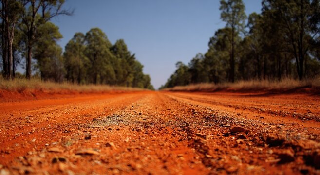 Vast Australian Outback Red Dirt Road Stretching to the Horizon.