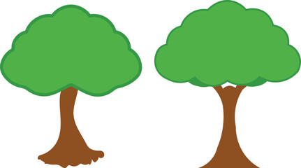 Two stylized cartoon trees with brown trunks and vibrant green leafy crowns on a white background © sbgraphic