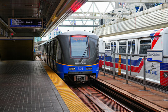 Second generation train of the SkyTrain, a medium-capacity rapid transit system using fully automated trains in Vancouver, British Columbia, Canada