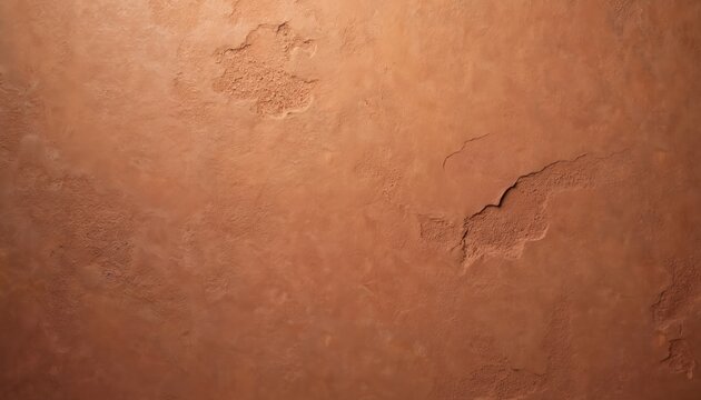 Textured terracotta plaster wall surface shows warm earthy tones with unique artisanal finish creating depth, character. Natural material provides rustic yet elegant background for various design