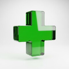 Obraz premium Green glass plus sign on white background cross symbol