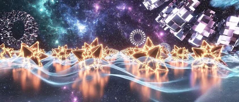 Colliding Parallel Timelines in Surreal Futuristic Space with Glitching Quantum Structures