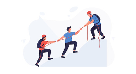 Fototapeta premium Team climbing mountain helping each other, teamwork, support, success concept