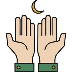 Obraz premium A pair of hands with green cuffs reaching up to the crescent moon