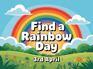 Fototapeta premium Colorful illustration celebrating find a rainbow day on april 3rd with vibrant rainbow and flowers