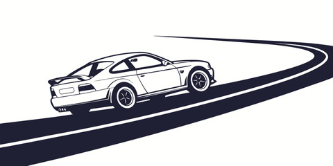 Obraz premium A sleek white sports car with black accents races on a winding black track