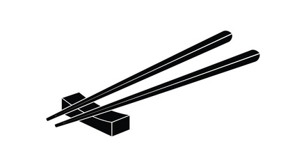 Black chopsticks resting on a chopstick rest isolated on a white background