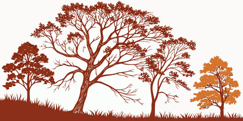 A beautiful autumn tree with vibrant orange and red leaves in a serene landscape © Mamun