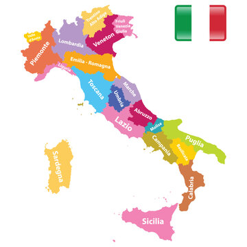 Map of Italy with Regions on white background