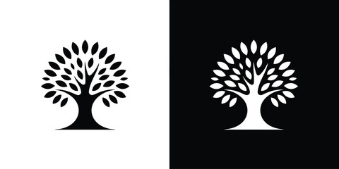 Fototapeta premium Minimalist Symmetrical Trees – Vector Leaf Icons in Monochrome