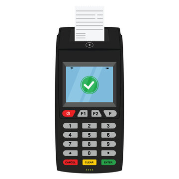 POS terminal with approved ticket illustration flat design