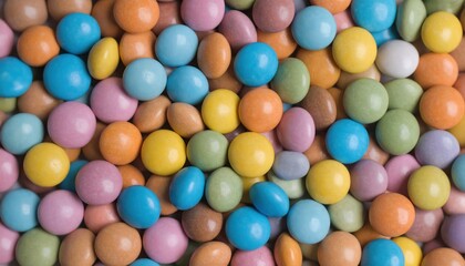 Obraz premium Colorful Candy Coated Chocolate Buttons Background, Sweet Treat Delight.