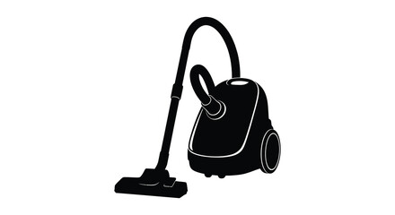 A black silhouette of a classic upright vacuum cleaner with a curved handle © Apon