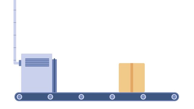Warehouse conveyor belt with package box for logistics and shipping process animation
