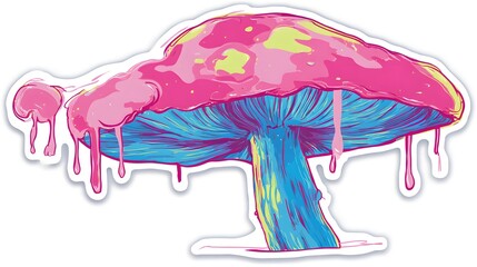 Psychedelic Dripping Mushroom Art Illustration.